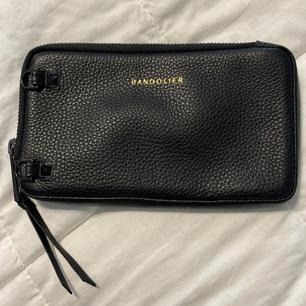 Bandolier- Pebble Leather Zip Pouch in Black/Gold